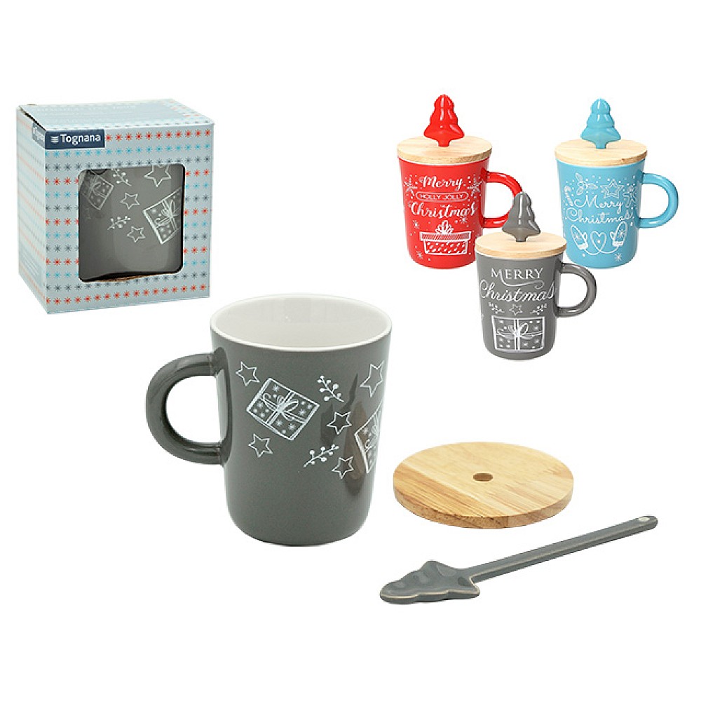 Set cana Tognana Natale 340ml cu capac si lingura, in cutie