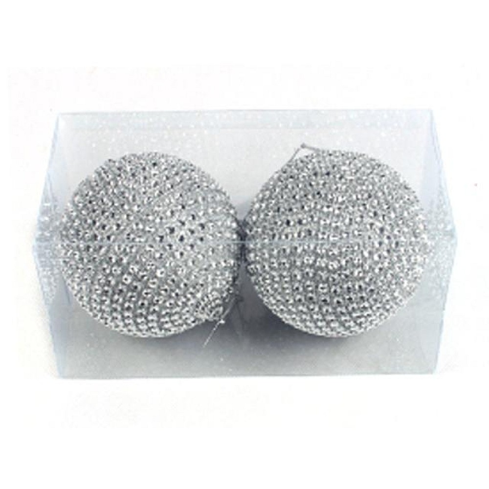 Set globuri pentru brad cu margele 2bucX100mm argintii