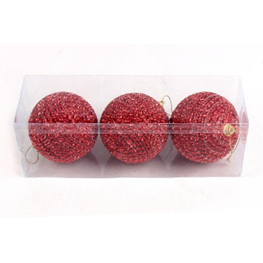 Set globuri pentru brad cu margele 3bucX80mm, rosu