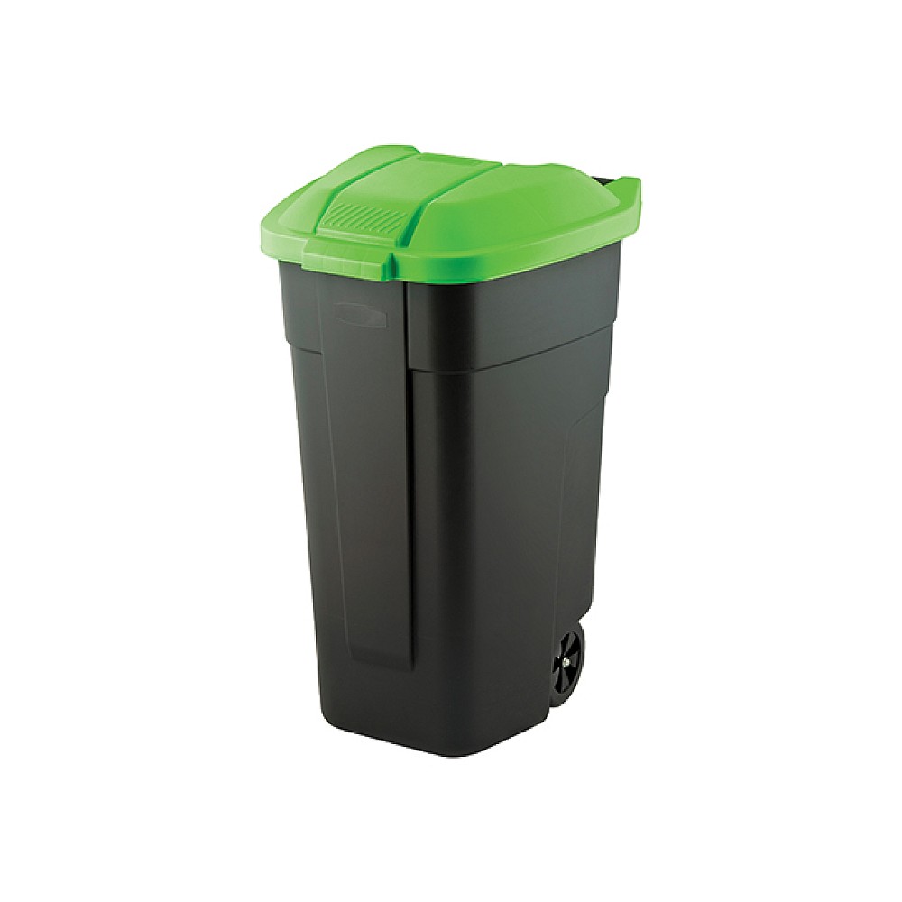 Cosul pentru deseuri cu maner si roti O/W 110 l, 88X52X58 cm, negru/verde
