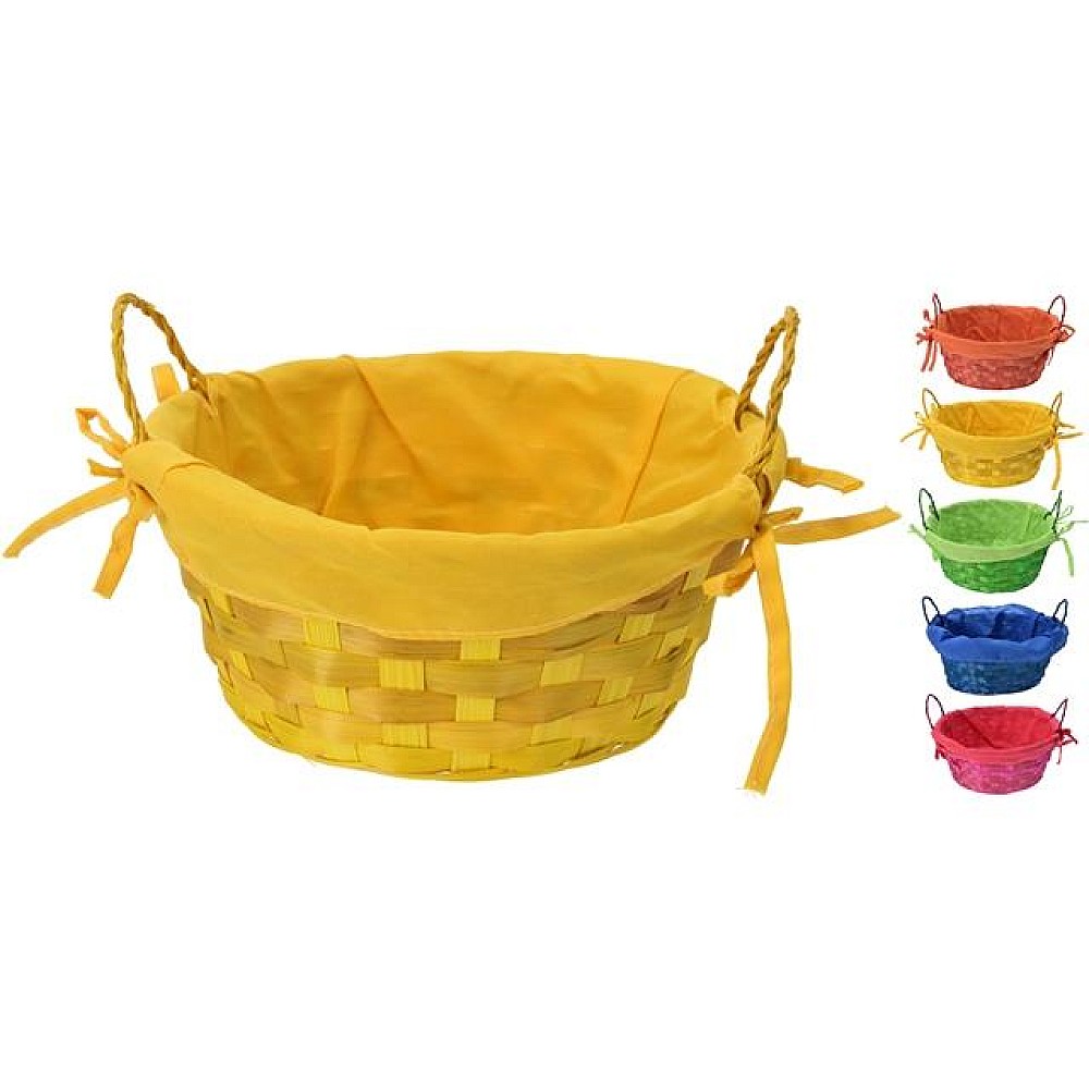 Cos impletit din bambus 21cm cu tesatura, doua manere, 5 culori