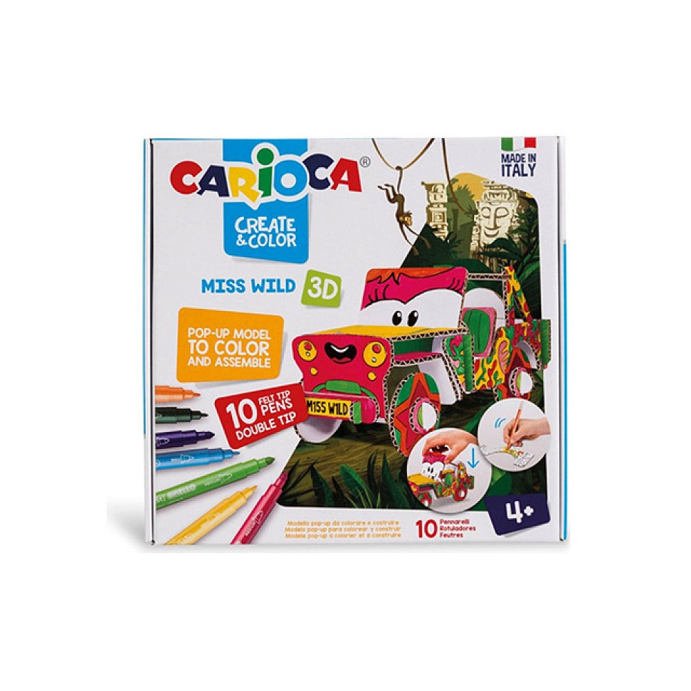 Set creativ Carioca Create&Color 3D-puzzle Ms. Wild cu carioci, 10 buc