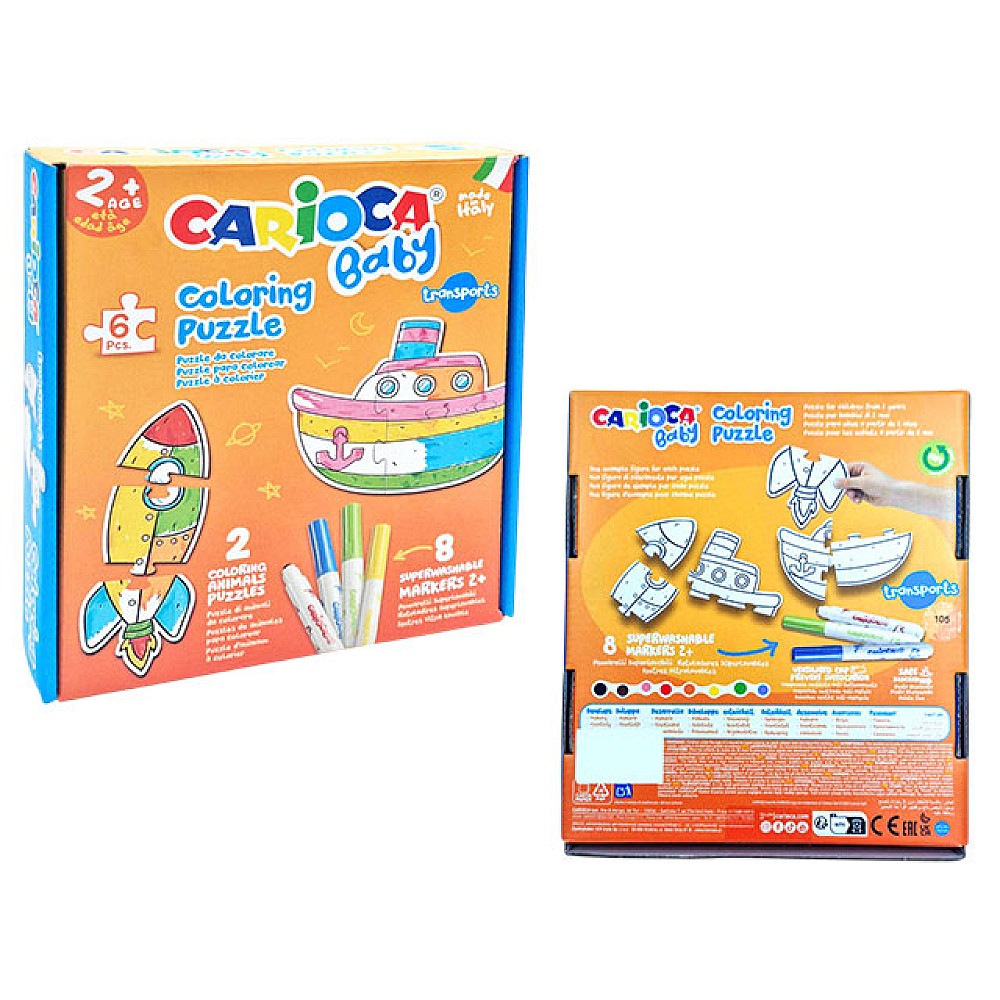 Set Carioca Baby Puzzle Transports cu colorare