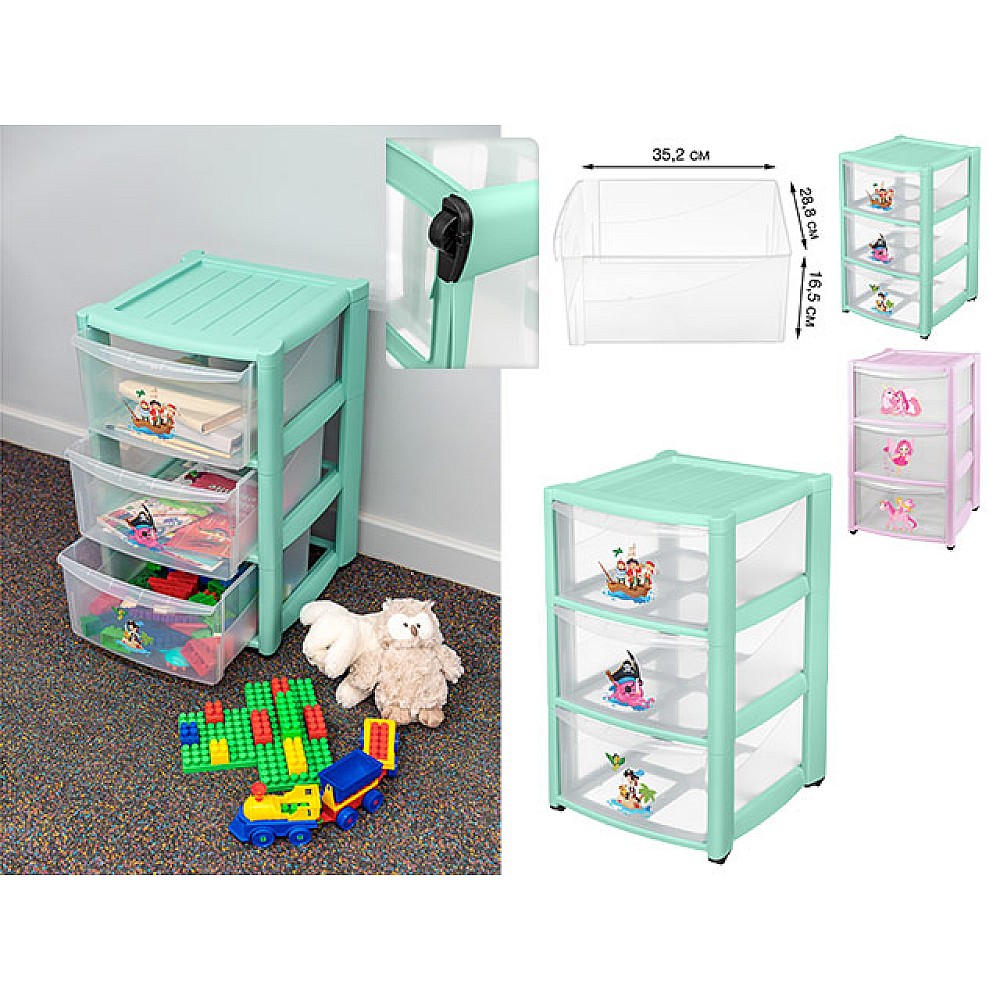 Dulap 3 sectiuni 39X37X60cm pentru copii Plastiska, cu roti