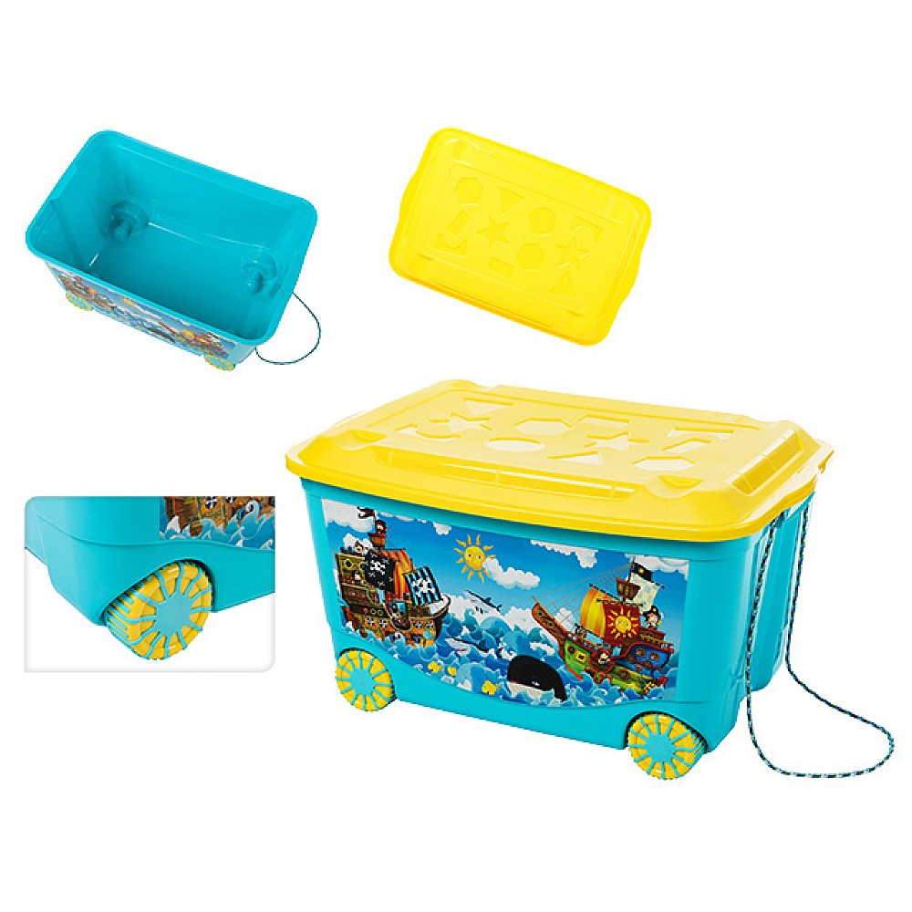 Cutie pentru jucării Plastishka 45l, 58X39X33cm, albastră, cu roti