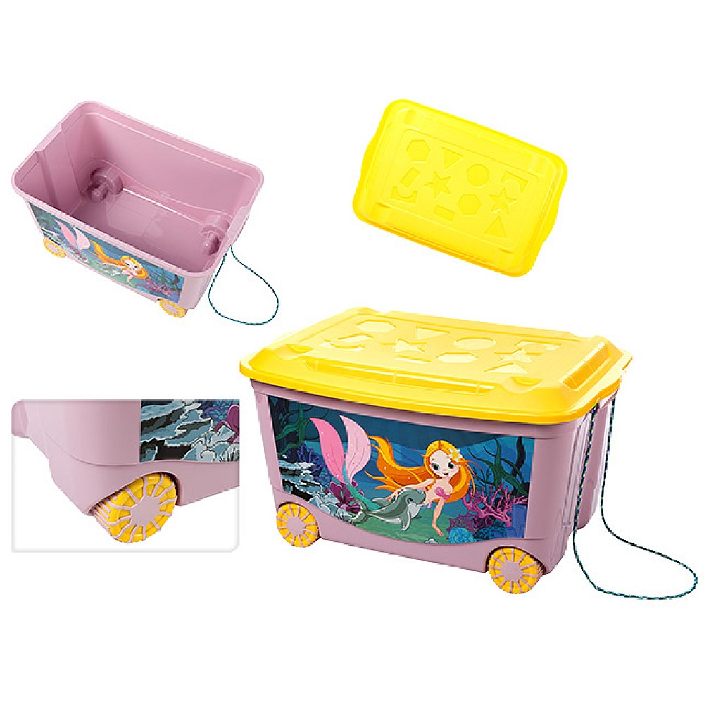Cutie pentru jucării Plastiska 45l, 58X39X33cm, roză, cu roti