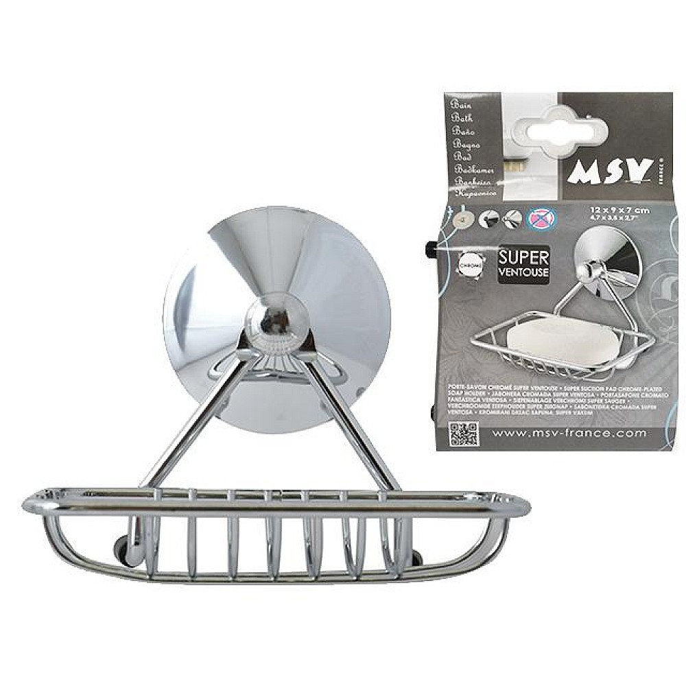 Săpunieră încorporată în perete MSV 12X9cm, pe ventuze Super Ventosas, crom