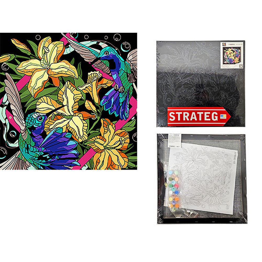 Pictura dupa numere Flori pe fundal negru 40X40 cm 