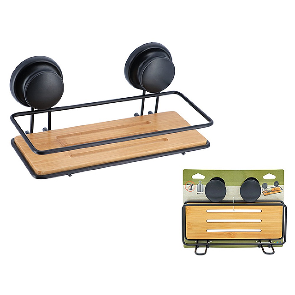 Raft pe ventuze Tendance 25X10X12.5cm, negru, metal/bambus