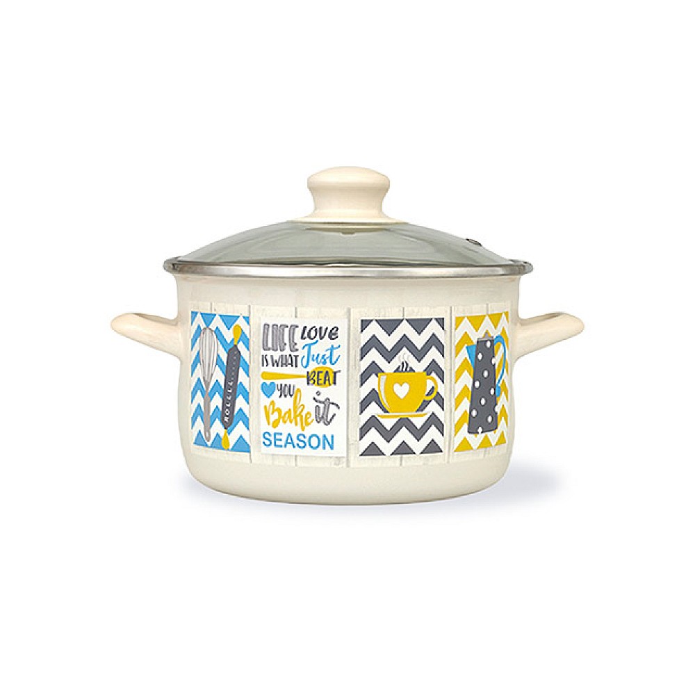 Cratita emailata Country 24cm, 6.75l, capac din sticla