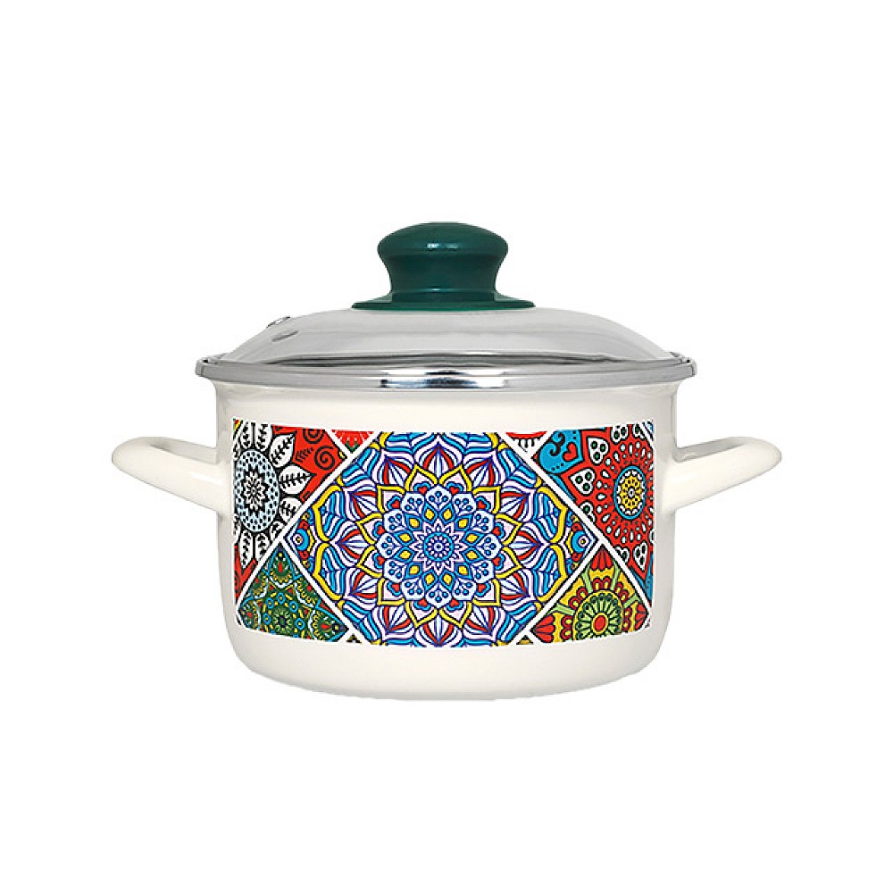 Cratita emailata Sultana 24cm, 4.75l, capac din sticla