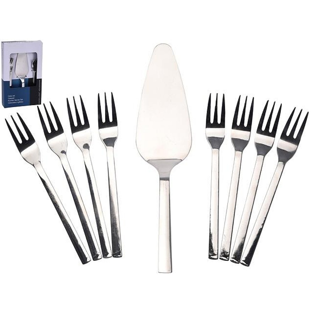 Set EH paleta unghiulara pentru torta si 8 furculite de desert, inox