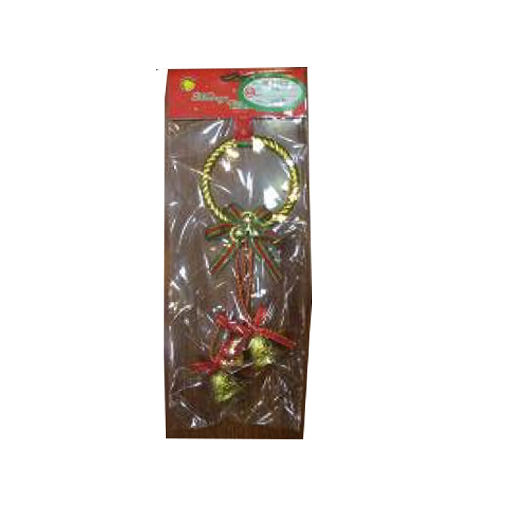 Decor suspendabil cu clopotei aurii si banda rosie 26cm