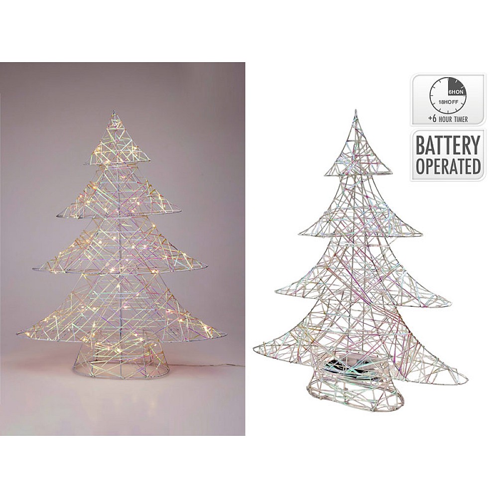 Figurina cu iluminare Brad 60LED 60 cm, 3ХAA, culoare perlata, alb-cald