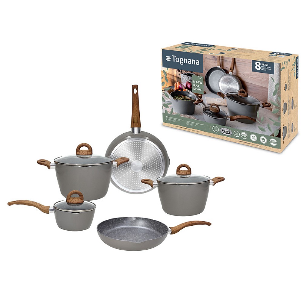 Set de vase antiaderente Tognana Natural Love, 8 buc, gri