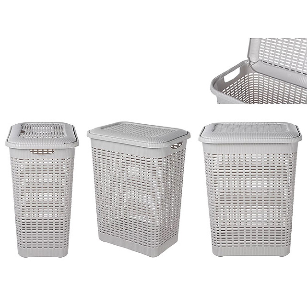 Cos pentru rufe cu capac Econova 30l, 37X26X46.5cm, gri deschis