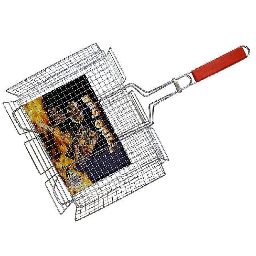 Plasa pentru gril BBQ 32X43X5cm, cu maner din lemn