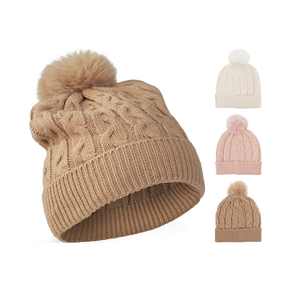 Caciula dama cu pompon 22X21 cm, 3 culori, poliester