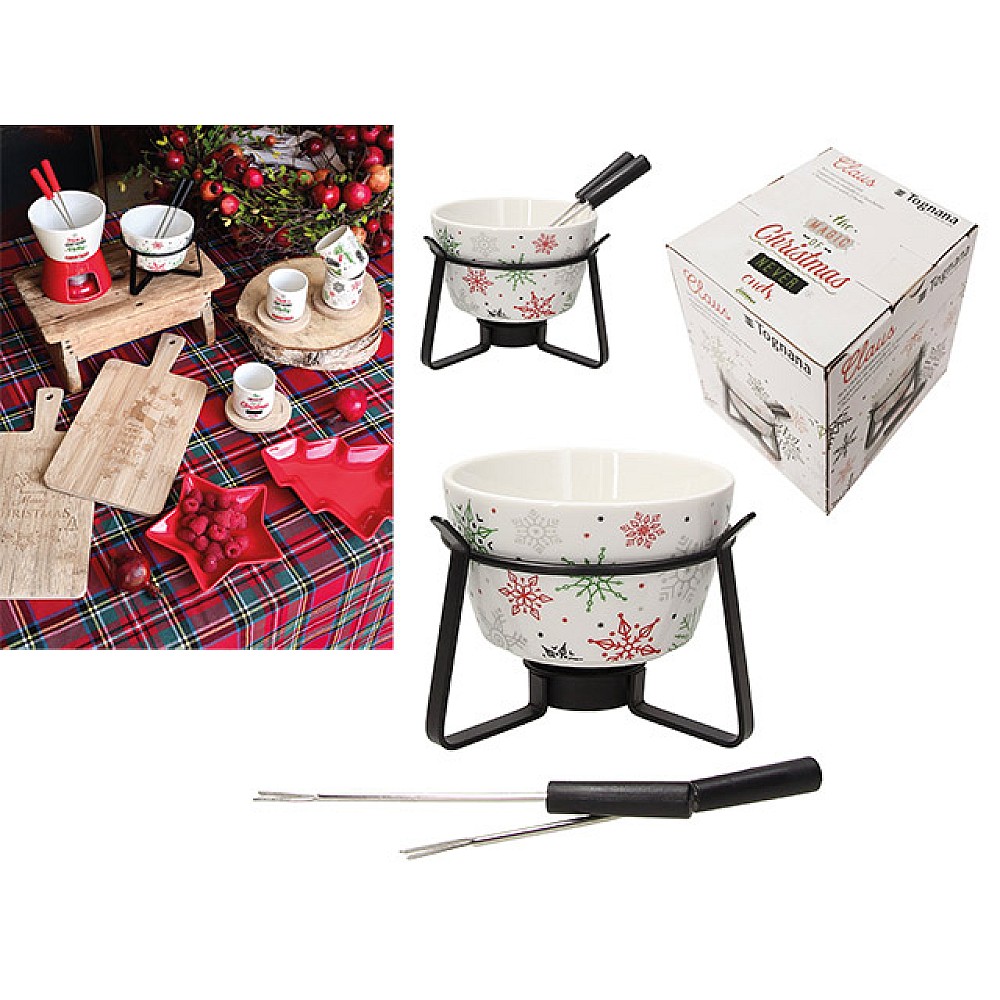 Set fondue pentru ciocolata calda cu suport + 2 furculite Tognana