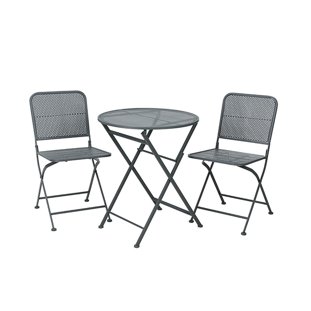 Set mobilier 3 unitati: masa D60, H70cm si 2 scaune 38X41XH78cm, gri