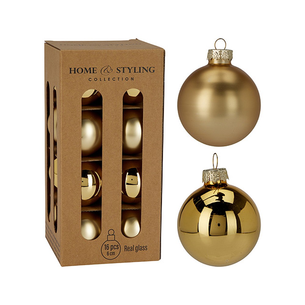 Set globuri pentru brad din sticla 16X60 mm, in cutie, aurii