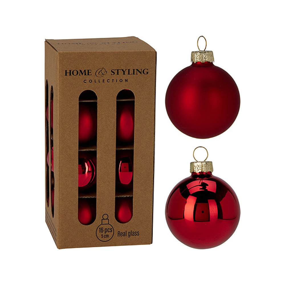 Set globuri pentru brad din sticla 16X50 mm, in cutie, rosii