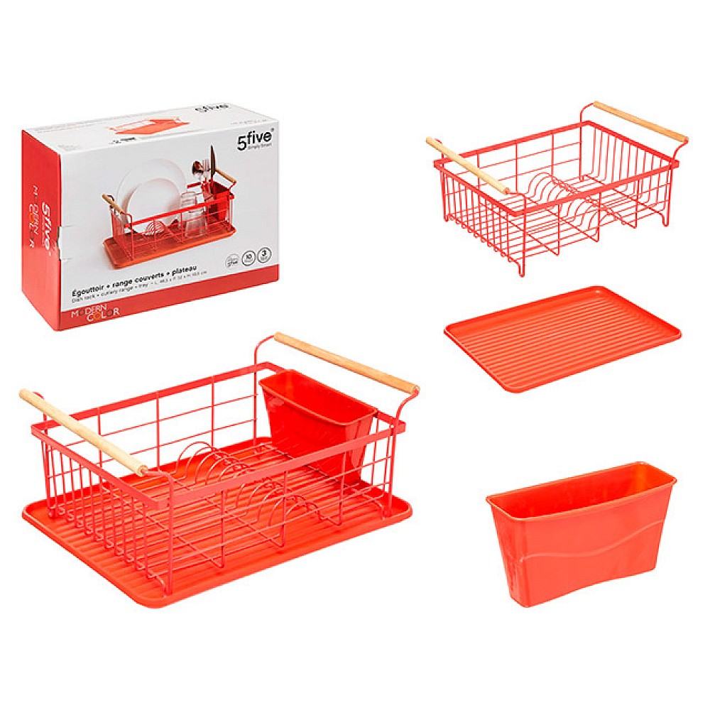 Uscator pentru vesela Five 46.5X32X20cm, suport, rosu