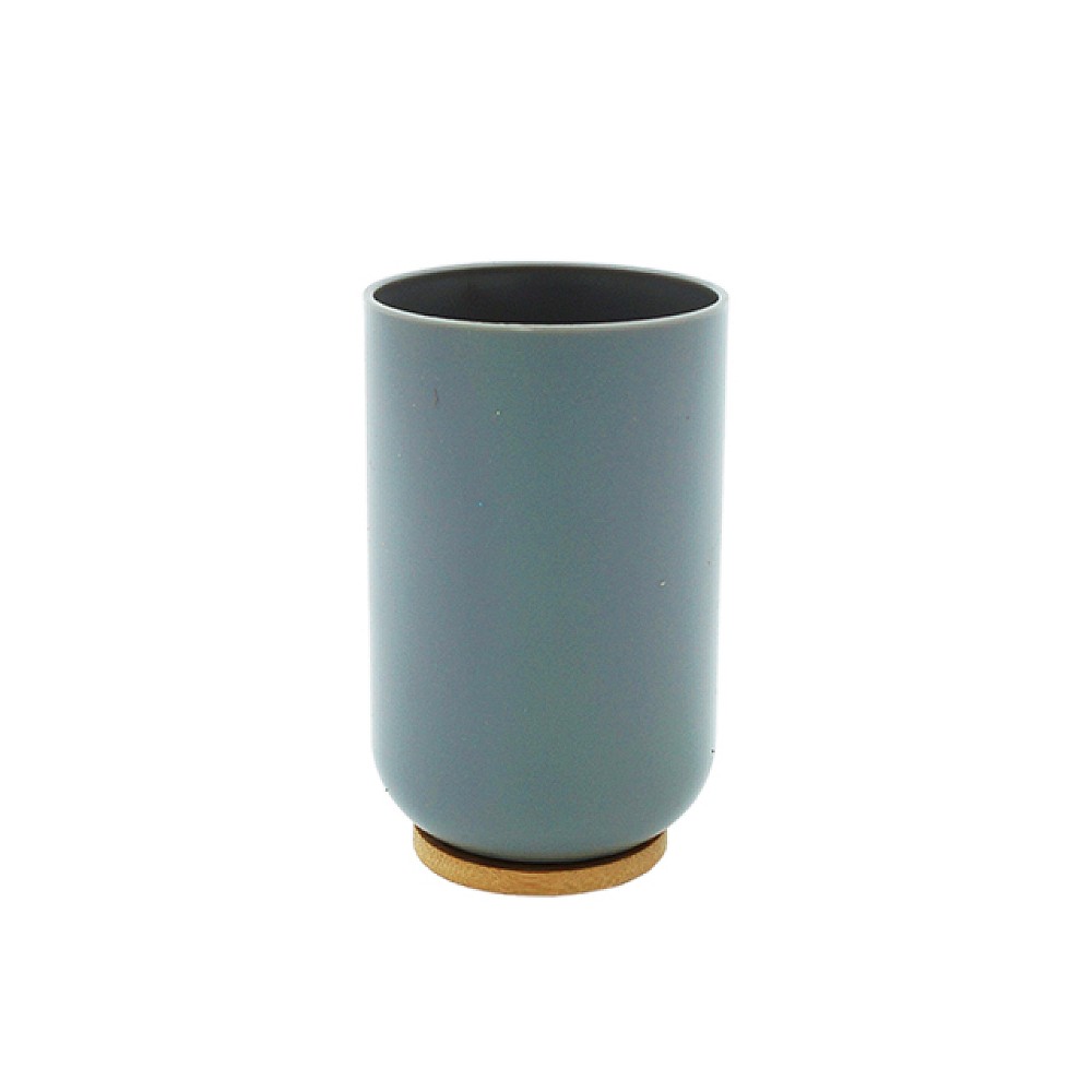 Pahar pentru periute de dinti Tendance Kanta, bază din bambus, gri, din plastic