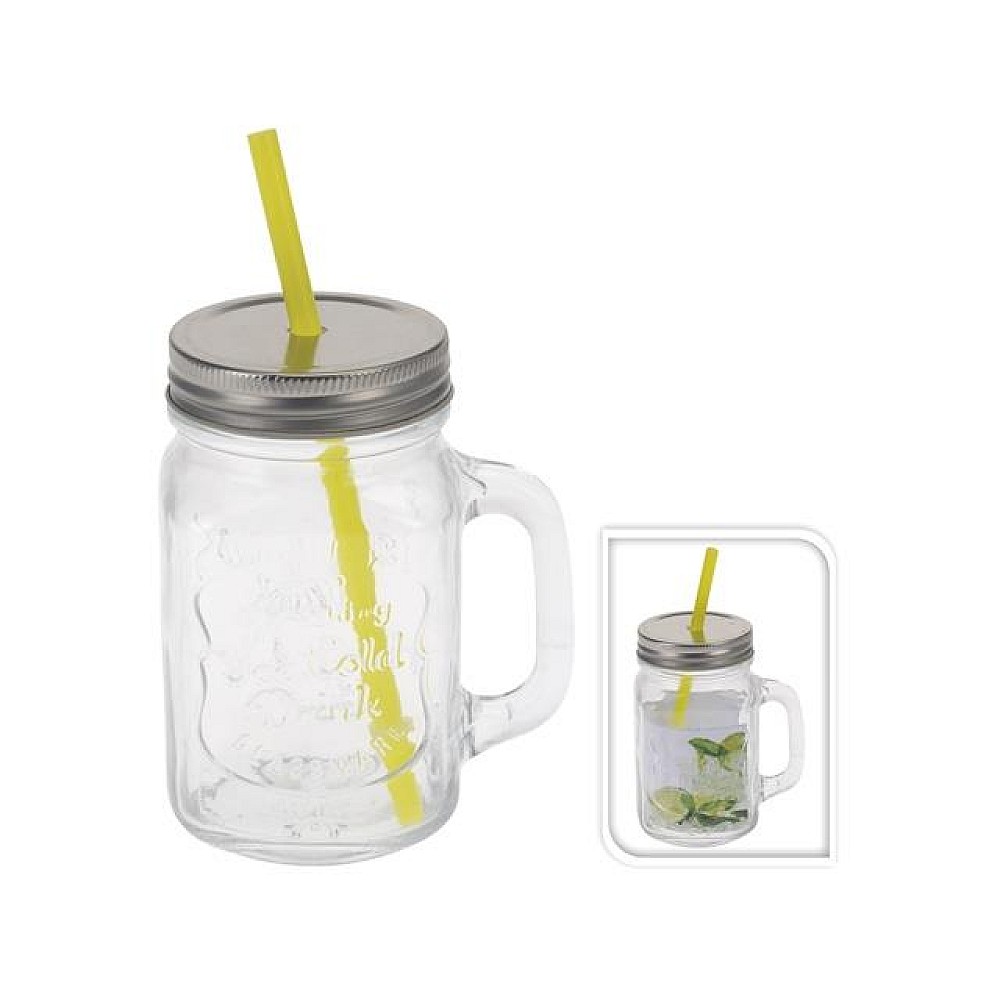 Borcan pentru bauturi 0.45l cu maner si cu pai EH