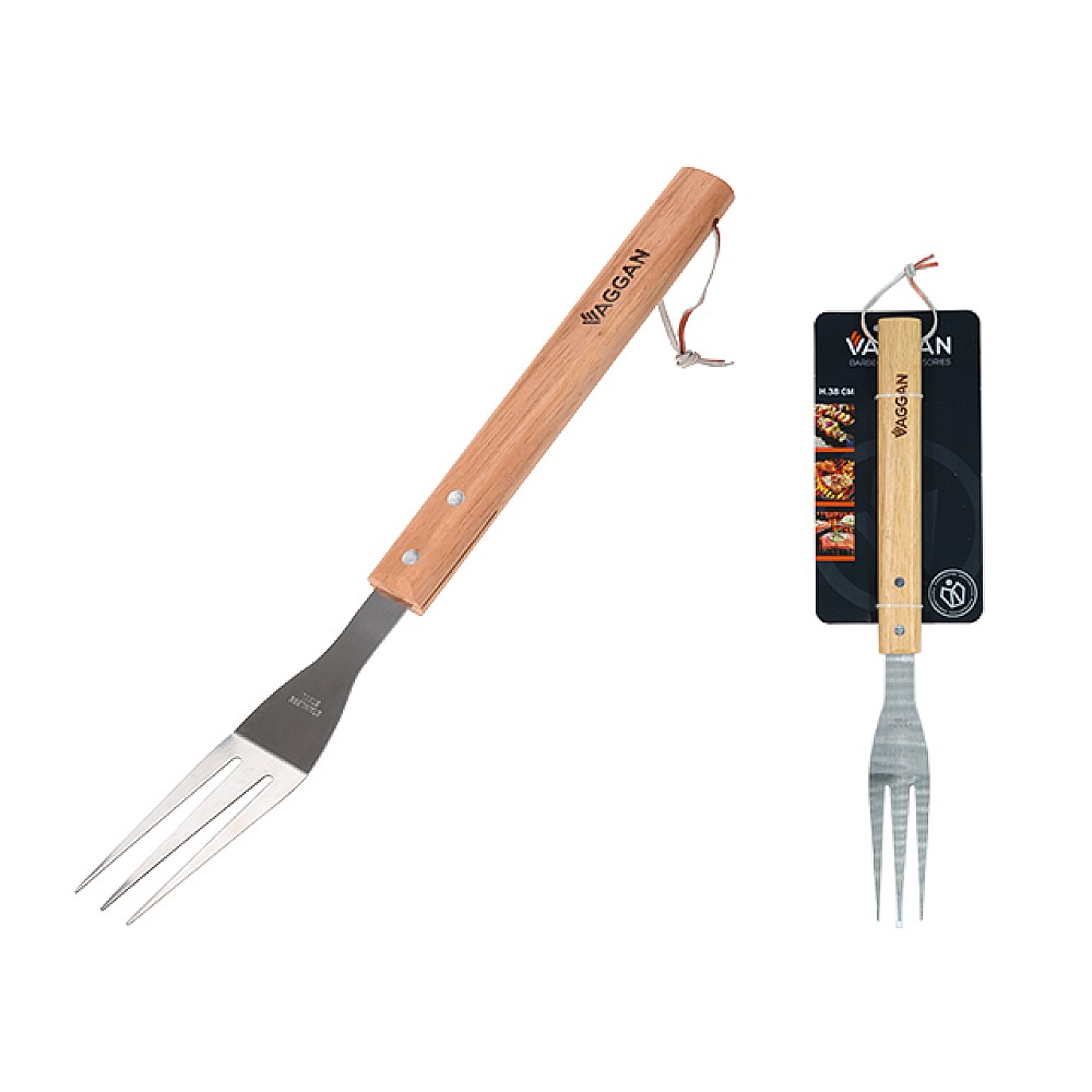Furculita pentru gratar Vaggan 38cm, maner din lemn