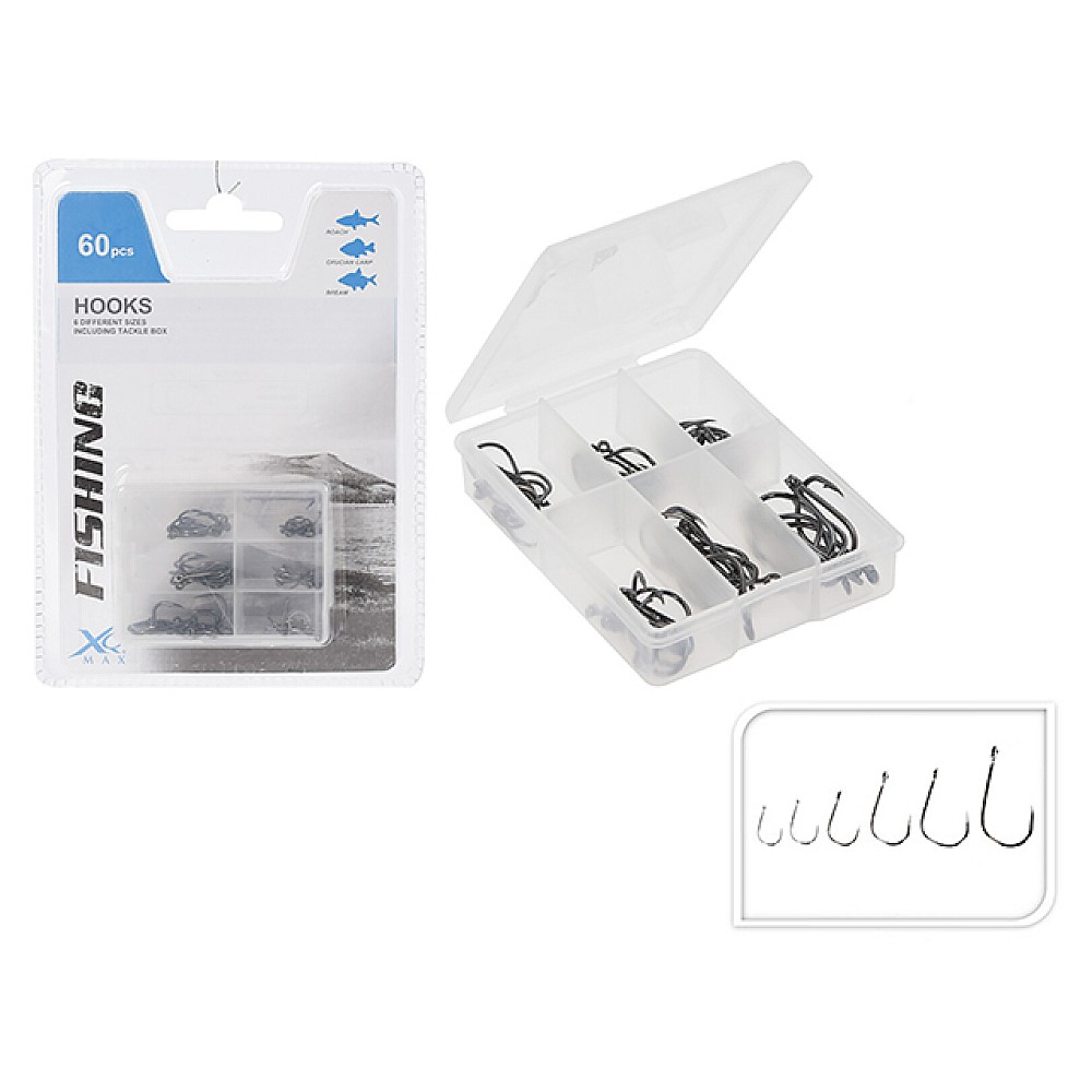 Set de carlige pentru pescuit 60buc, 6 marimi + organizator