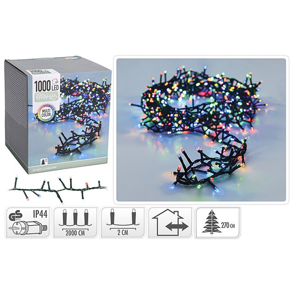 Luminite de Craciun liniare 1000LED multicolor, 20m, cablul verde