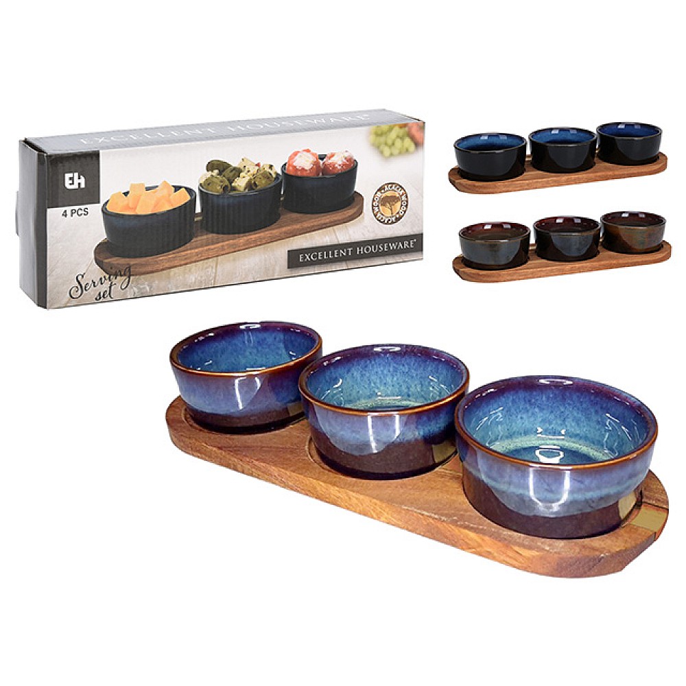 Set pentru aperitiv EH 4 unitati, suport din lemn 29X10cm