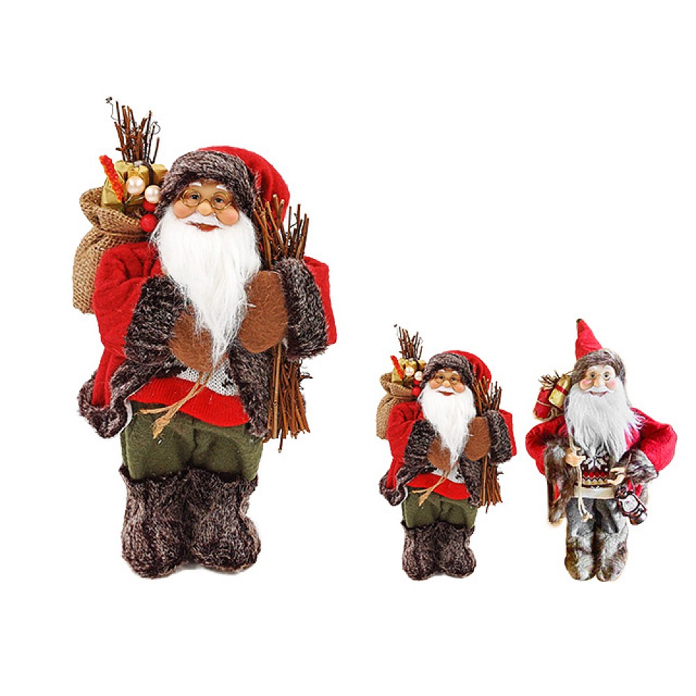 Mos Craciun cu blana naturala rosie cu cadouri si felinar/sau vreascuri 30cm