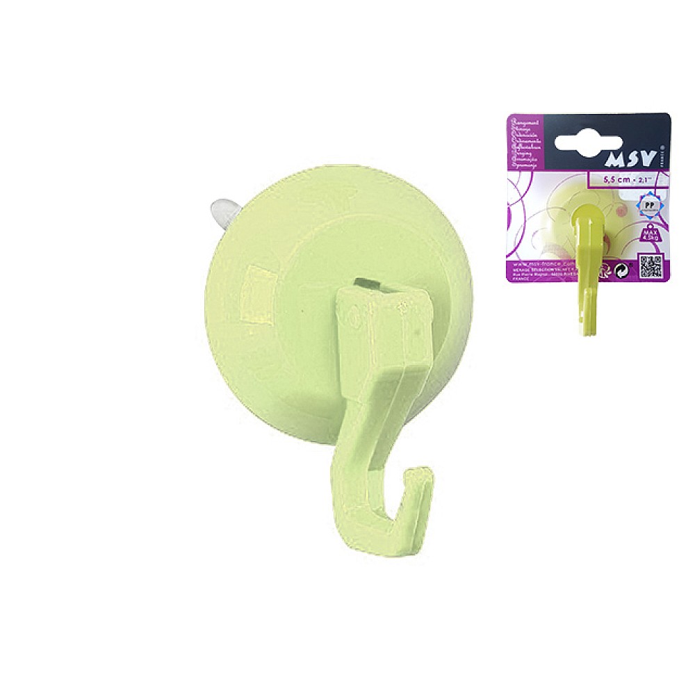 Cârlig pe ventuză MSV 5.5cm, verde, din plastic