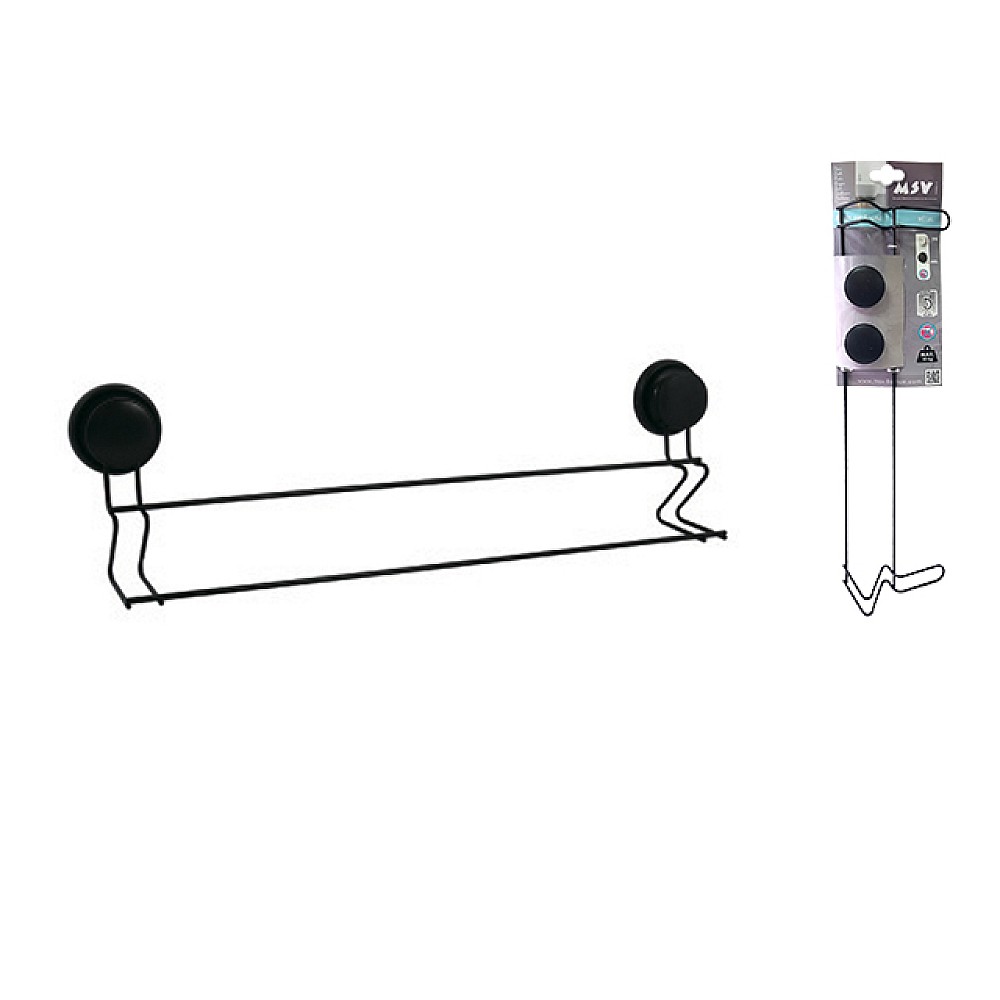 Suport pentru prosoape dubla Mega 57.4X15cm, pe ventuze, crom, negru