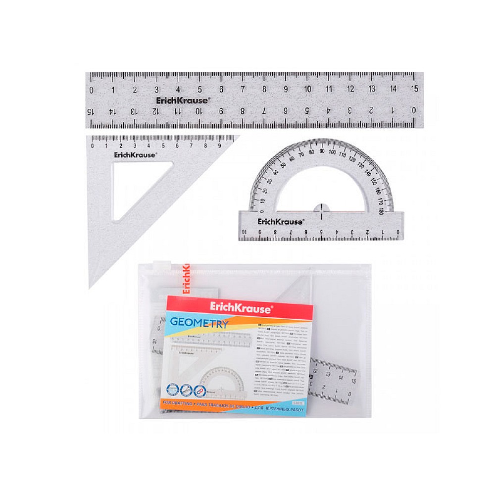 Set geometric ErichKrause Glitter 3buc, transparent cu sclipici