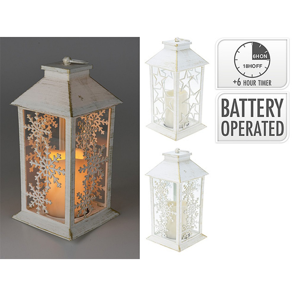 Felinar suspendabil cu lumanare LED 14X14X28сm, alb cu auriu