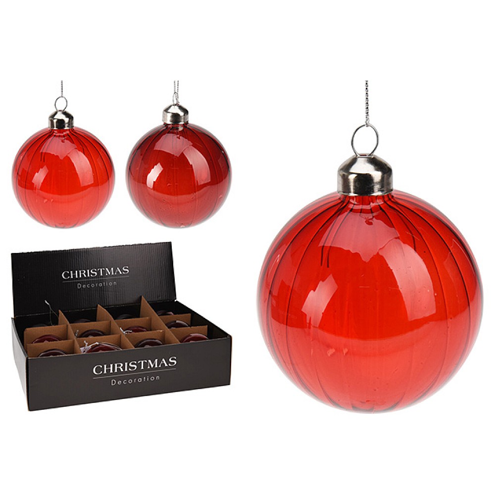 Glob pentru brad de Craciun din sticla 80 mm, rosu transparent
