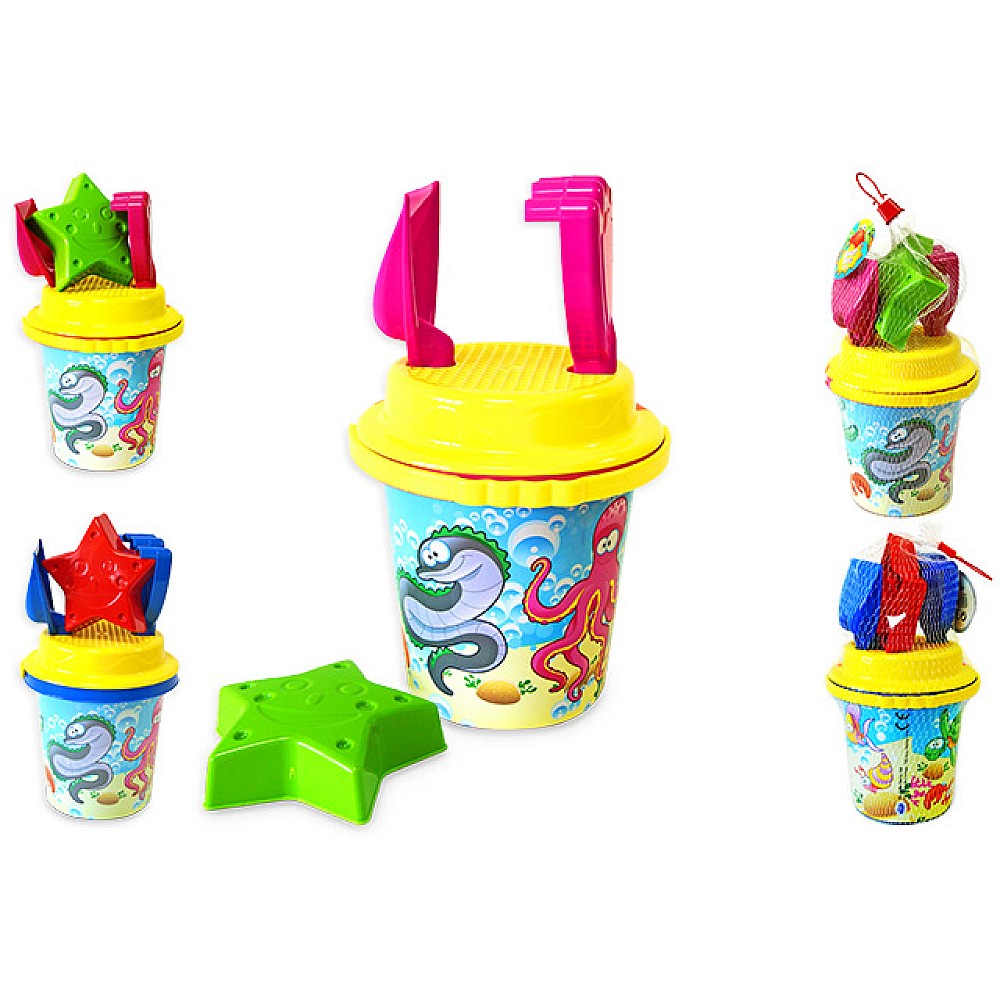 Set de jucarii pentru nisip in galeata cu desen 5buc, 26X14cm, 8desene