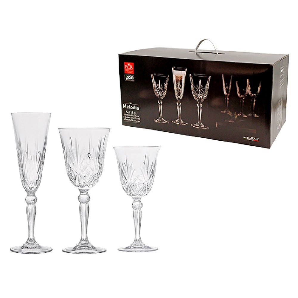 Set 18 pocale Melodia: 6X160ml, 6X210ml, 6X270ml, cristal