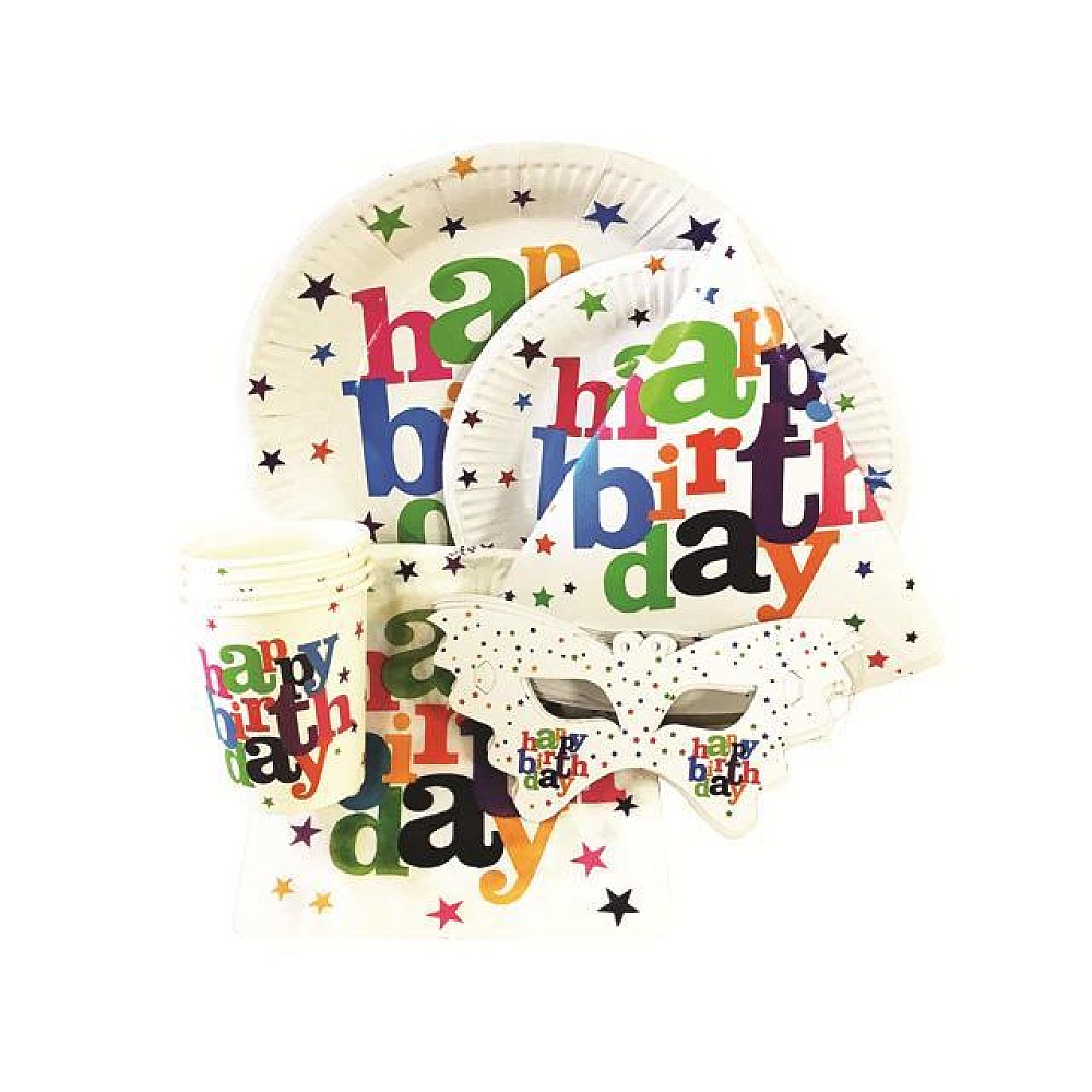 Set de accesorii Happy Birthday pentru 4 persoane, 24buc