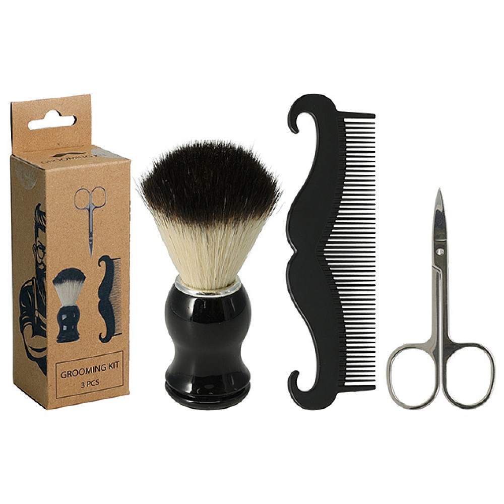 Set pentru barbierit (perie, pieptene si foarfece pentru ingrijirea barbii)
