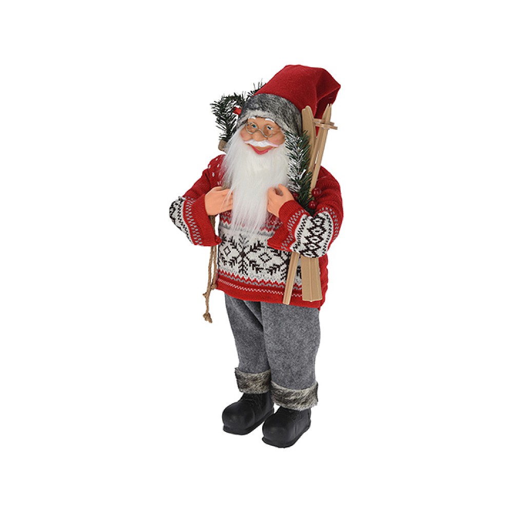 Figurina Mos Craciun in pulover cu schiuri 60cm