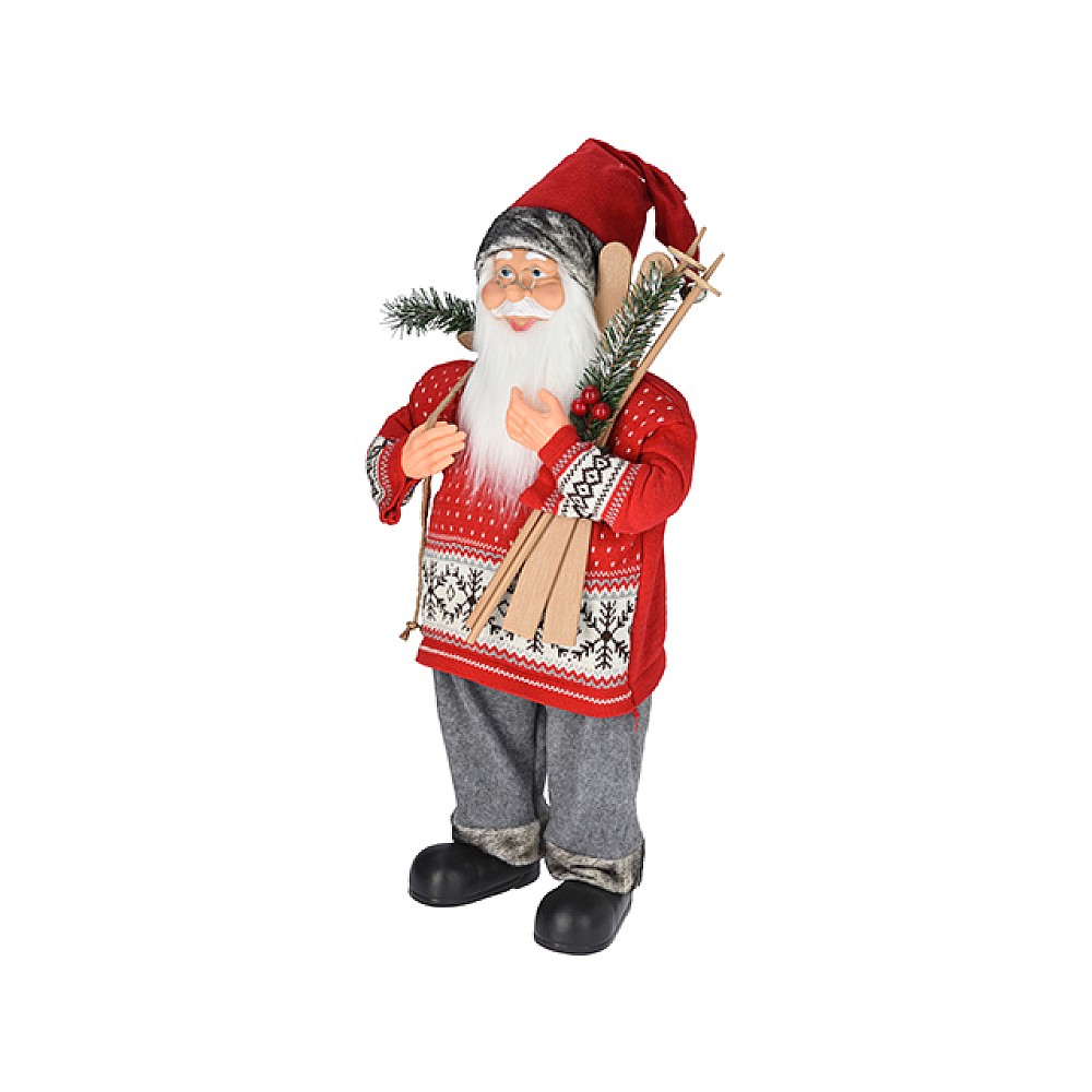 Figurina Mos Craciun in pulover cu schiuri 80cm