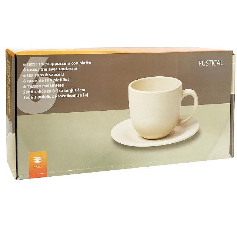Set de ceai Tognana Rustical, 6 cani de 200ml cu farfurioare, bej