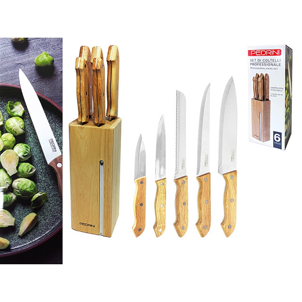 Set 5 cutite Pedrini Coltelli, suport din lemn