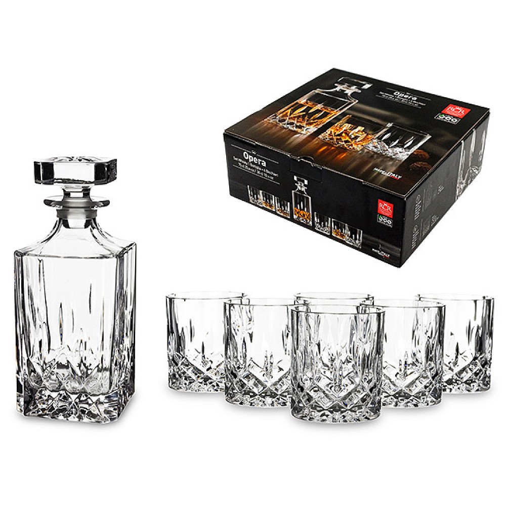 Set carafa 750ml si 6 pahare pentru whisky 300ml Opera, cristal