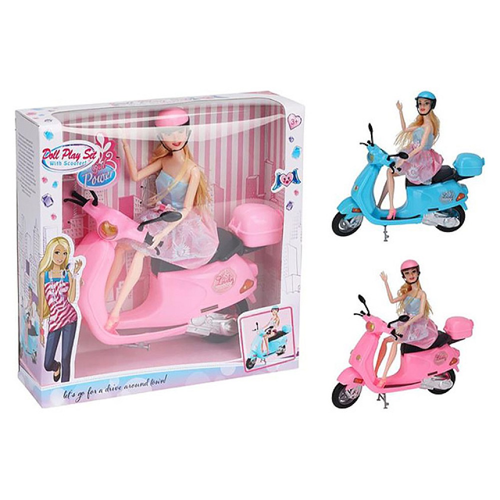 Set papusa pe scuter cu accesorii 7X5X12cm