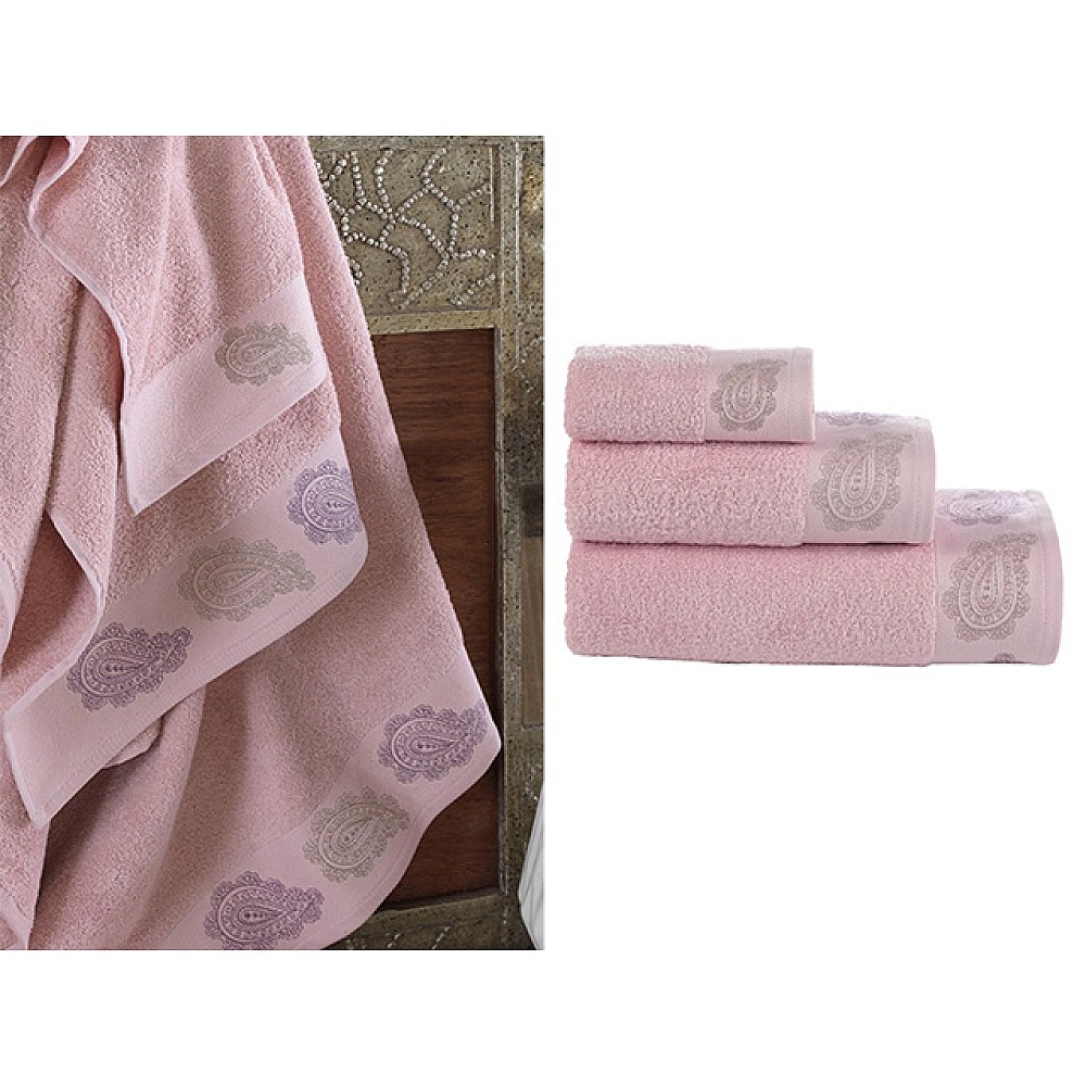 Set prosoape 3buc(30X50, 50X100, 70X140) cm Ellia Soft Elena Pink, bumbac
